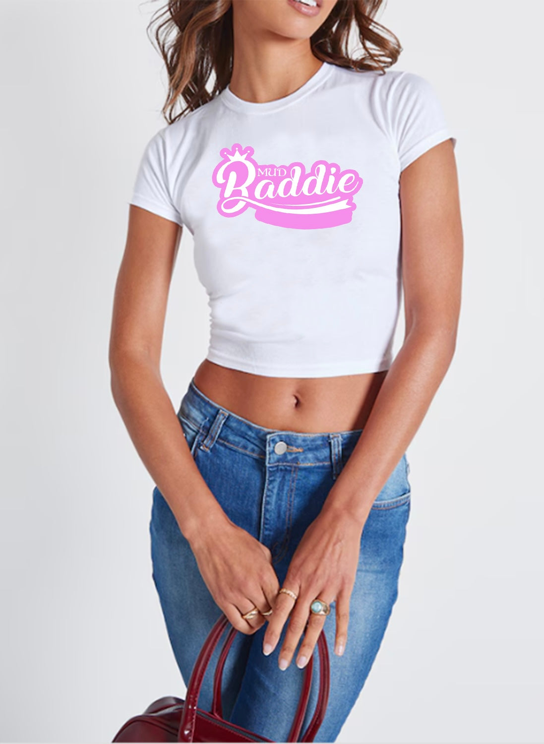 Women’s MudBaddie crop t shirt White / Pink