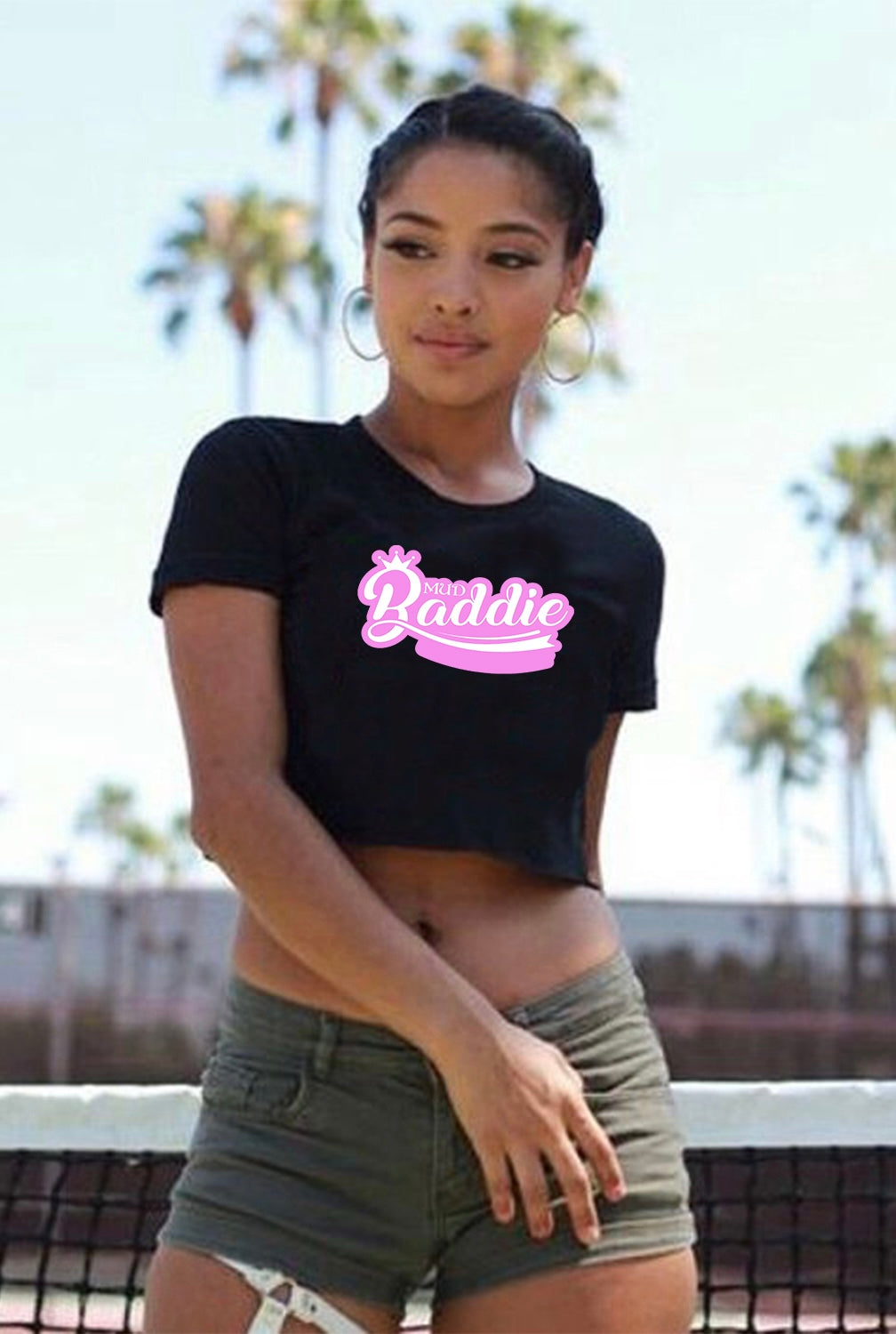 Women’s MudBaddie crop t shirt Black / Pink