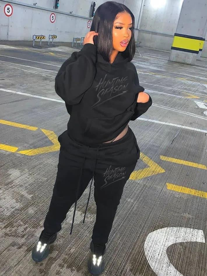 Ladies black on black Hunting Szn sweatsuit