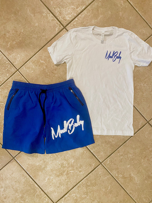 White / Royal Blue Scripture shortset unisex